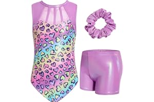 JiAmy Gymnastics Leotards for Girls, 3-12 Years Sparkly Biketards Unitards with Shorts Clasp Back Dance Ballet Outfits