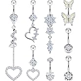Vsnnsns 14G Dangle Belly Button Ring Piercing Jewelry 316L Stainless Surgical Steel Navel Rings Cubic Zirconia Heart Flower CZ Dangling Belly Button Ring Piercing Jewelry for Women Hypoallergenic