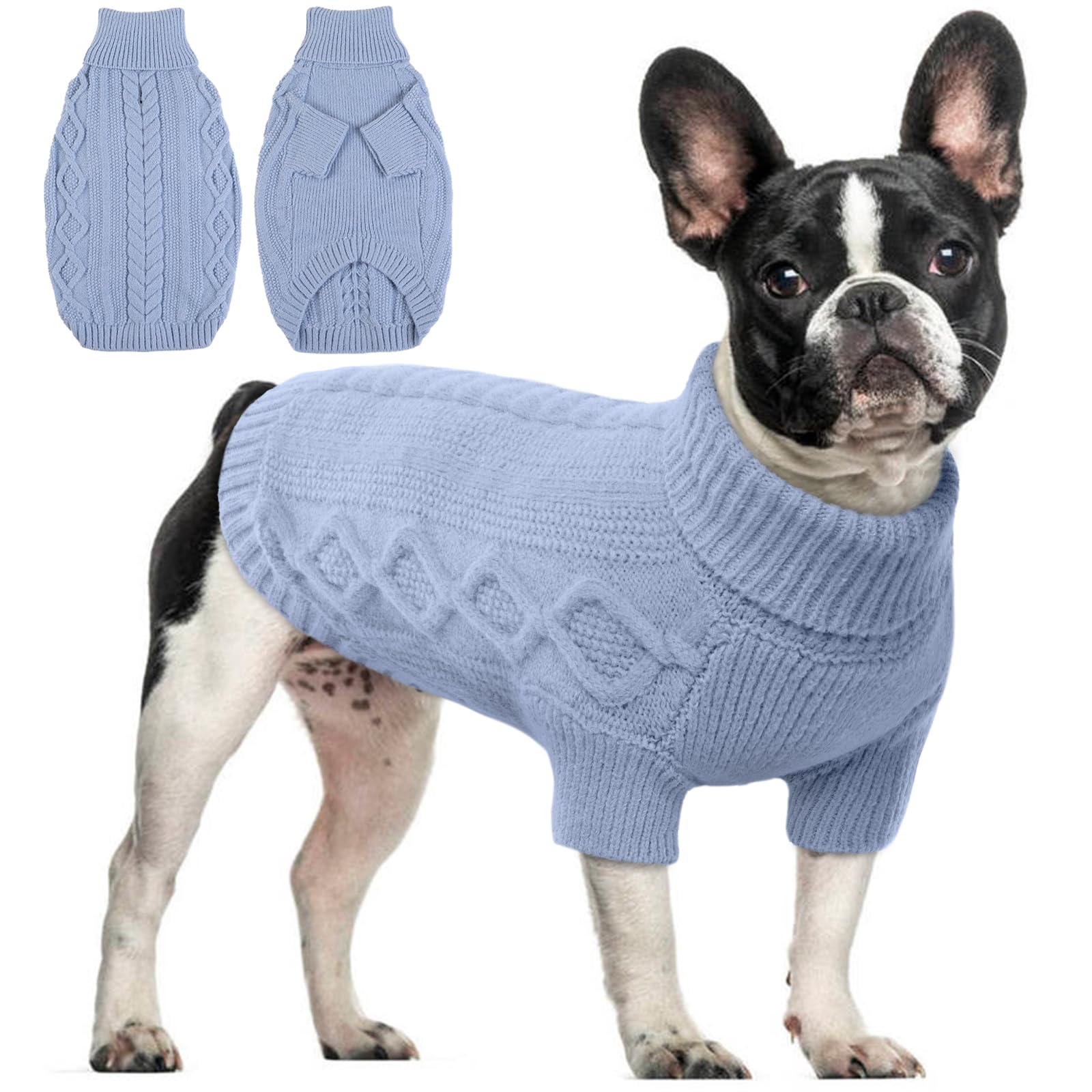 Hjumarayan Dog Jumper Medium, Knitted Jumpers for Medium Dogs, Warm Pet Clothes Outfit for Winter Outdoor, Soft Sweater Thick Coat for French Bulldog, Cocker Spaniel, Sky Blue L