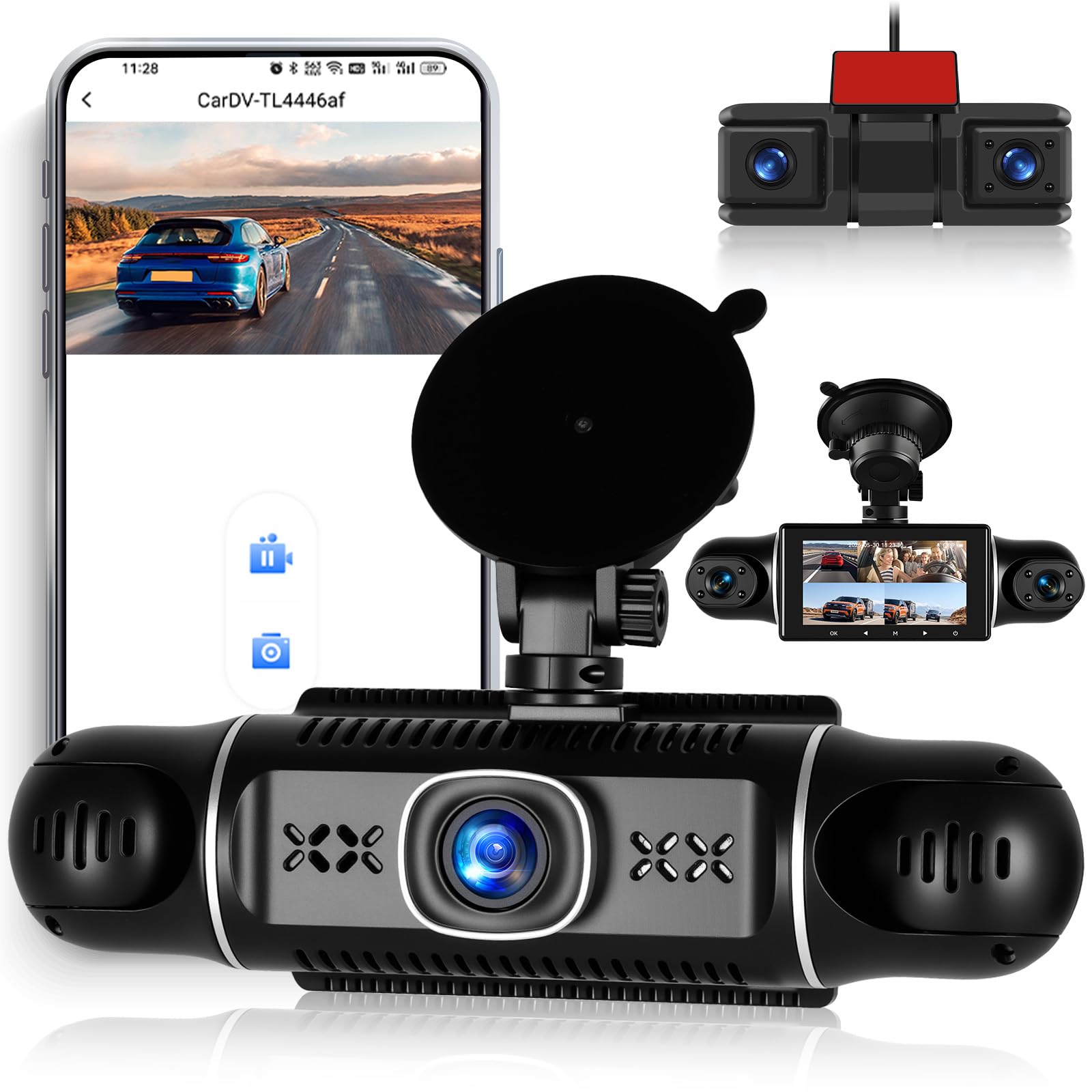 Photo 1 of 5 Channel Dash Cam Front and Rear Inside Left Right, 3'' 1080P Dash Camera for Cars, Dash Camera for Cars with G-Sensor,Super Night Vision,Wide Angle,Loop Recording,24 Hours Recording,WiFi