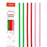 CharCharms Replacement Straws for Tumblers - Pack of 6 Holiday Cheer Print Plastic Straws for 40oz Tumbler with 10mm Diameter, BPA Free, 12 inches Reusable Cup Straw, Dishwasher Safe Drinking Straw