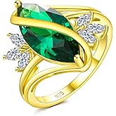 AGRULE Marquise Cut Ring Sterling Silver Engagement Rings for Women Twist Marquise Flower Ring Created Sapphire/Ruby/Emerald/Aquamarine Gemstone Anniversary Jewelry Size 6-10