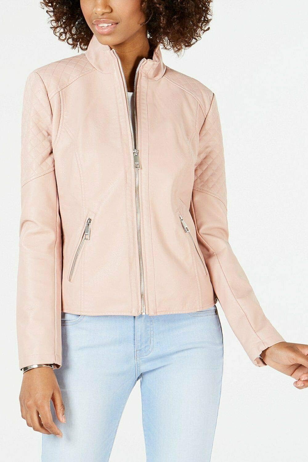 guess pink faux leather jacket