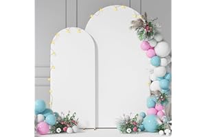 GAMPLAE Wedding Arch Cover 2-Sided Round Top Spandex Arch Backdrop Cover (White, 7.2FT, 6FT)