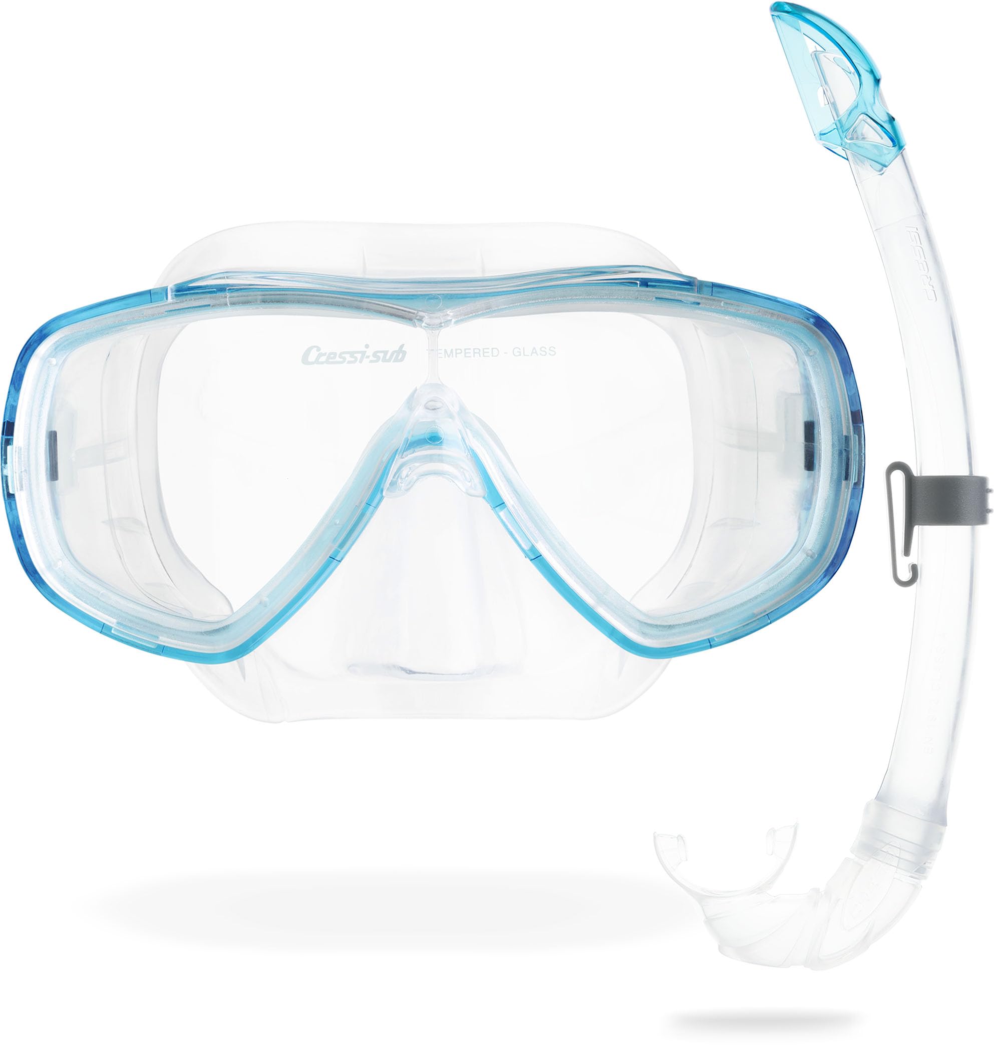 Cressi Mask & Snorkel Set for Adults - Quick-Adjust Buckles & Easy-Fit Snorkel Mask - Scuba-Diving Equipment for Open Water - Transparent/Aquamarine - Combo Set
