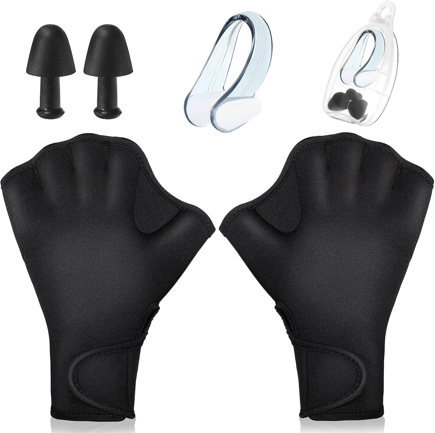 Skylety 5 Pieces Swimming Aquatic Gloves with Swim Earplugs and Swimming Nose Clip, Webbed Swim Training Gloves for Helping Upper Body Resistance, Swimming Accessories for Adults and Children : Sports & Outdoors