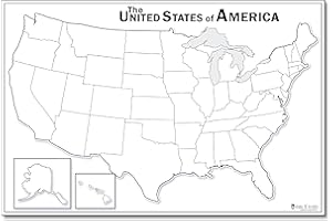 Blank Map of USA Dry Erase(18x24) LAMINATED 50 states Large Poster Young N Refined