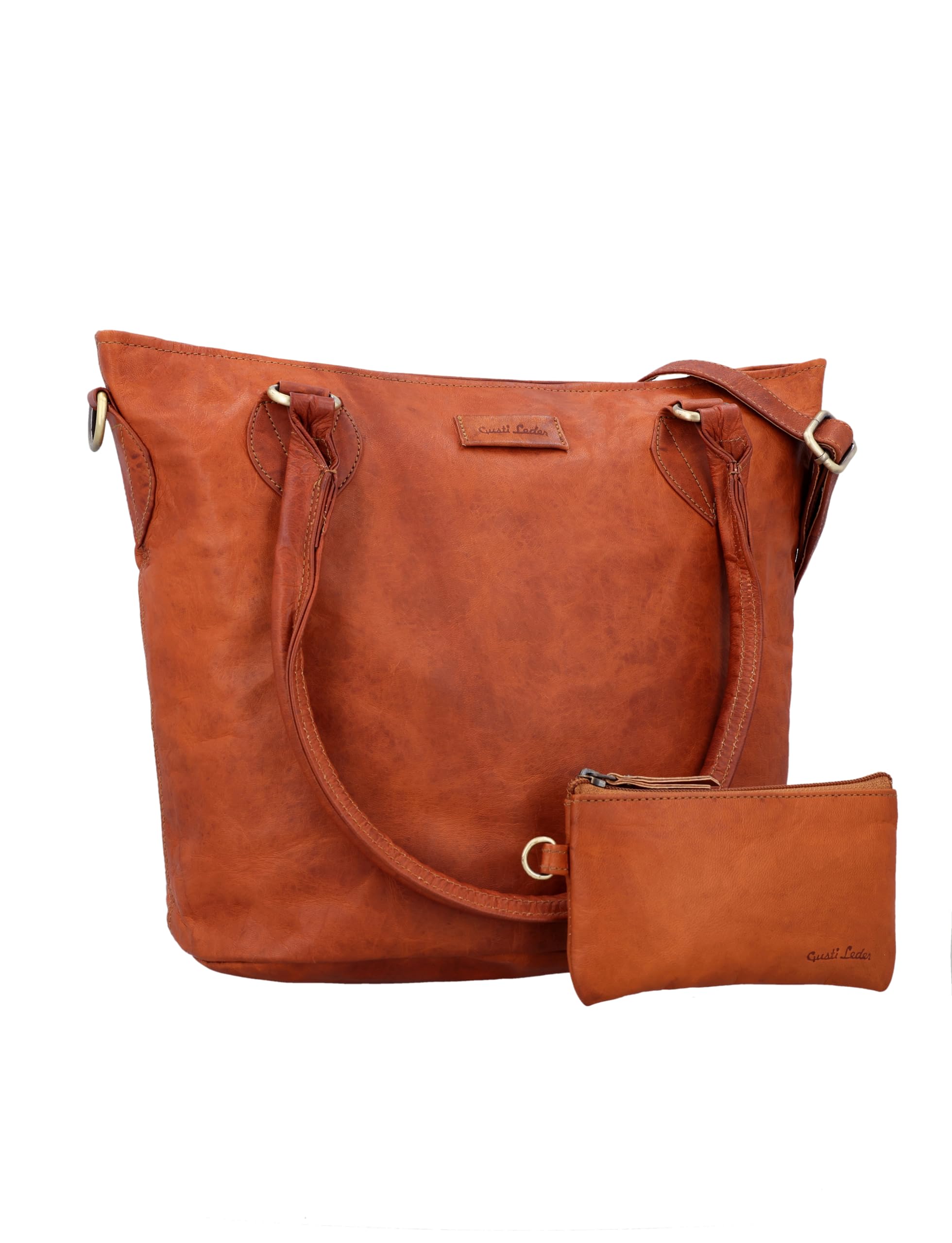 Gusti Leather Handbag Women's Shoulder Bag Medium Size - Genuine Leather Brown with AirTag Compartment - Shoulder Bag for Office, University, Everyday Use – Elegant Tote Bag