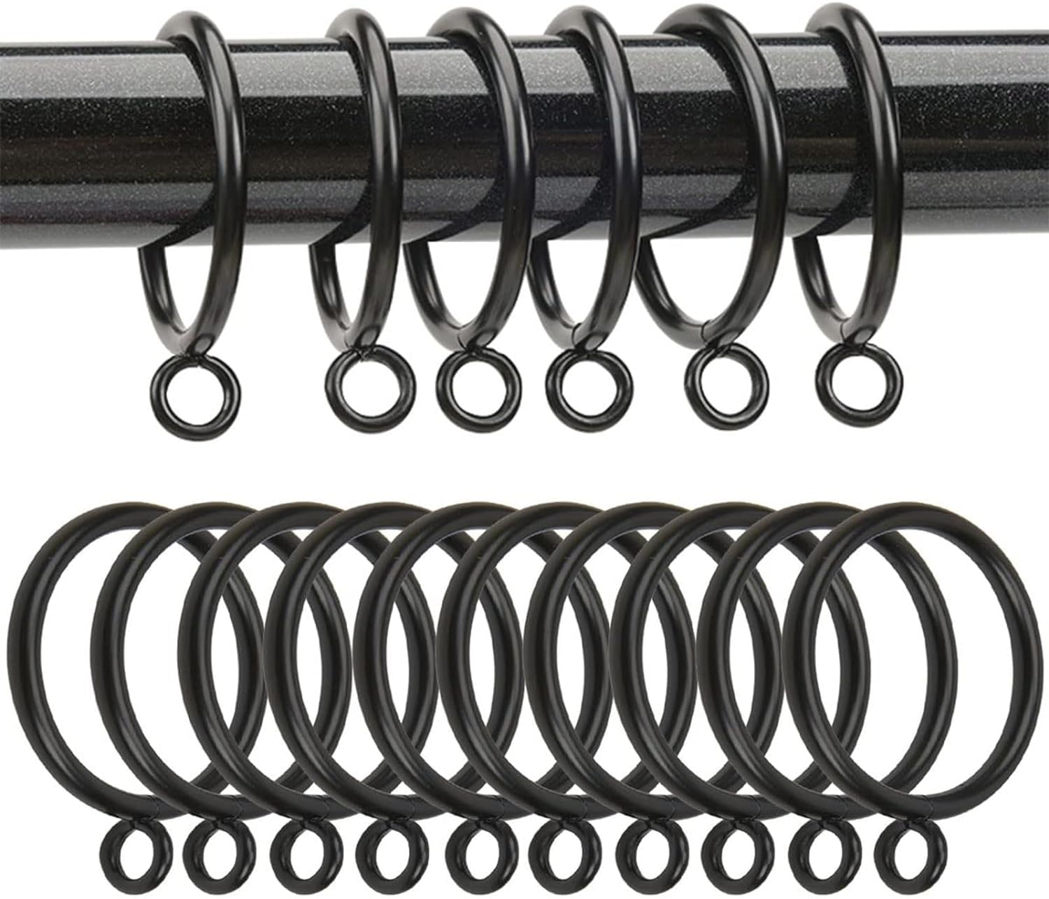 TA-VIGOR 24Pcs Metal Curtain Rings, 55mm Internal Diameter, Black