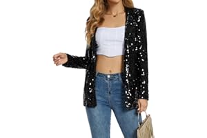 Ypser Women's Sequin Blazer Open Front Sparkle Jacket Glitter Coat For Evening Party