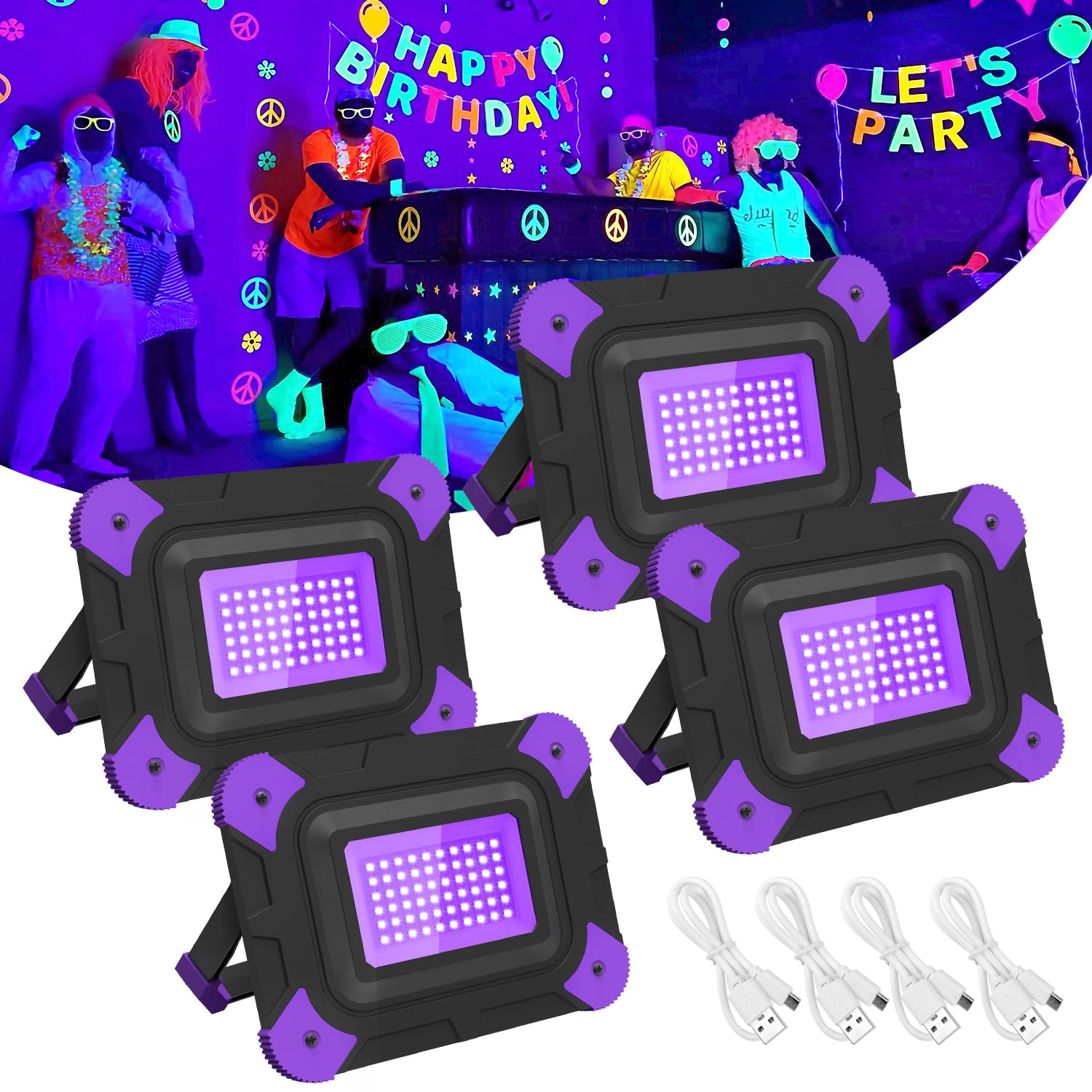 Photo 1 of T-SUN Rechargeable Black Lights, Battery Powered Black Lights for Fishing Portable Blacklights for Glow Party Body Paint Fluorescent Poster Neon Party 4 Packs