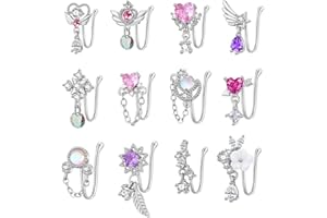 PLOMFOV 12Pcs Fake Nose Ring for Women Dangling Nose Cuffs Faux Clip on Nose Ring for Non Pierced Nose