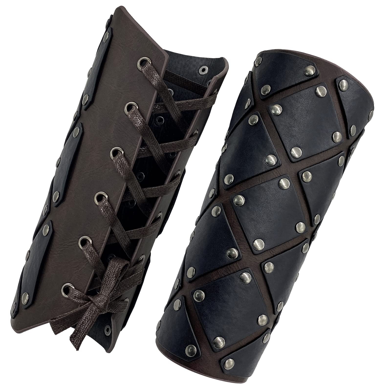 HiiFeuer Medieval Brigandine Arm Guards, Mercenary Faux Leather Gauntlet, Vintage Renaissance Knight Arm Bracers (Dark Brown B) — image 1