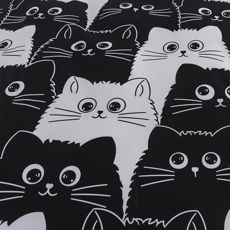 Bettwäsche 155x220 2teilig Bettbezug - Süß Schwarz Weiß Katzen Muster Bettwäsche-Set 155 x 220 cm und 1 Kissenbezug 80x80cm mit Reißverschluss, Weich Leicht Mädchen Kinderbettwäsche — Foto 6 von 8
