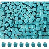 PAMIR TONG 6mm Turquoise Square Beads Bulk for Jewelry Making 300pcs Natural Stone Cube Space Beads for Lanyard, Garland Keychain, DIY Handmade Craft, Necklace, Bracelet Supplies