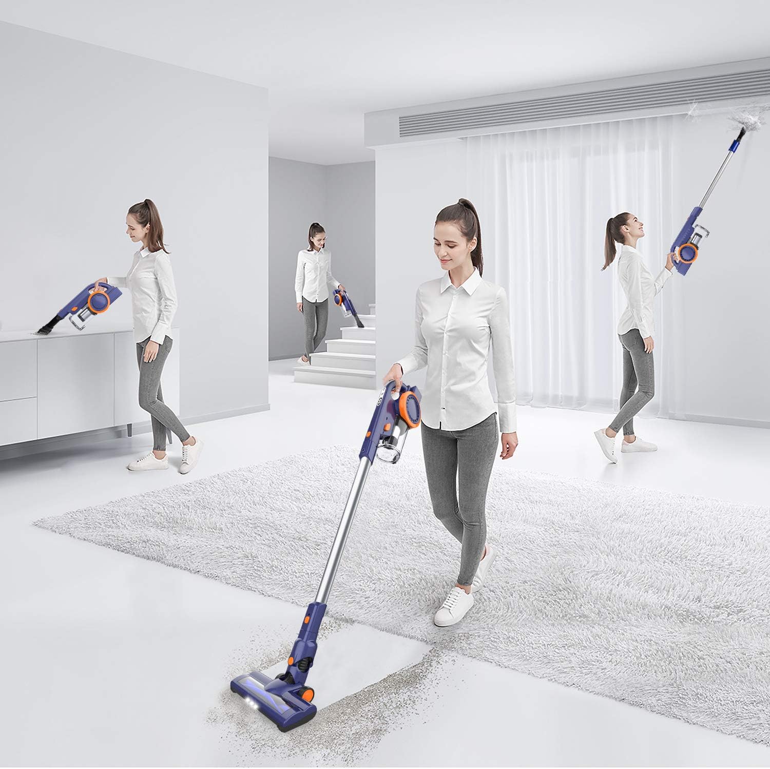 ORFELD Cordless Stick Vacuum Cleaner, Lightweight, Powerful Suction, Rechargeable Battery, 4 in 1 Vacuum Cleaner, Up to 50 Minutes Runtime, with Dual Digital Motor for Deep Clean Whole House, EV679: Home & Kitchen