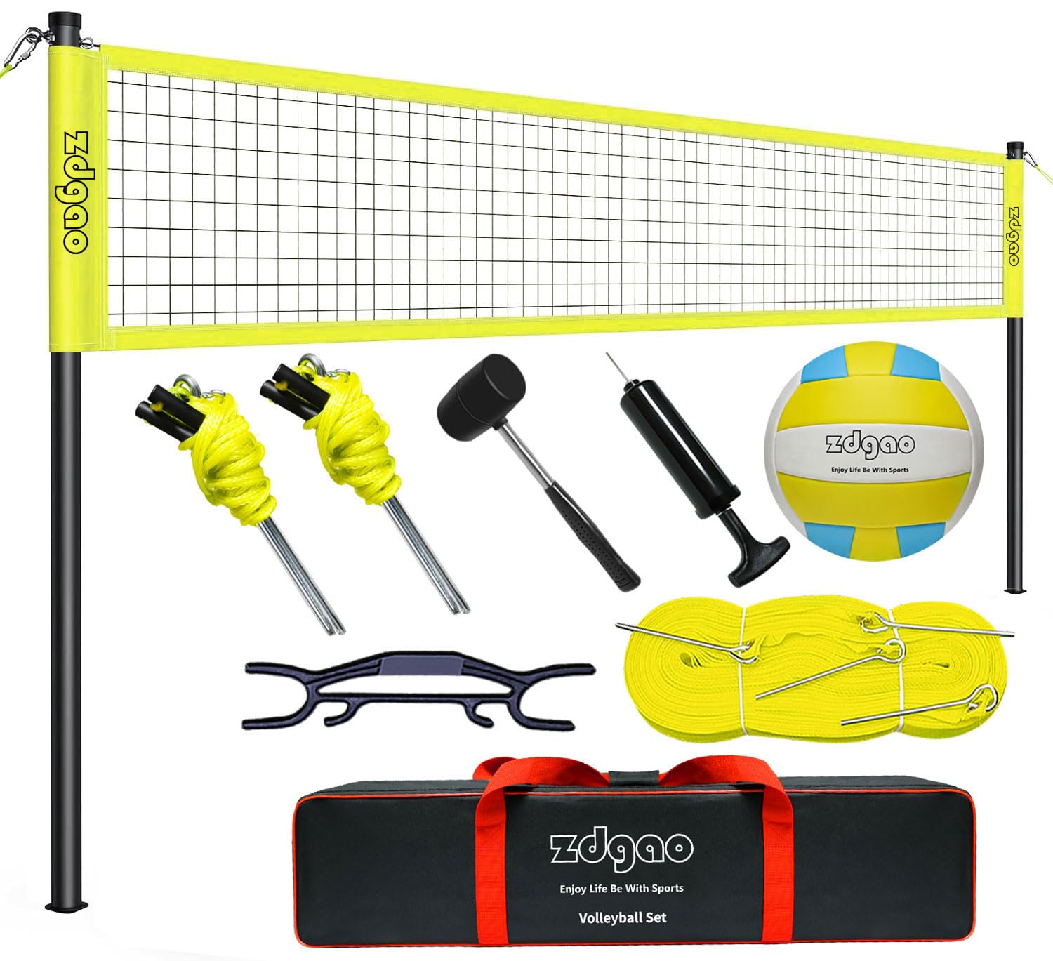 Photo 1 of Volleyball Net Outdoor - Portable Volleyball Set for Backyard with Professional Volleyball Net, Wrap Yarn Volleyball and Pump, Boundary Line, Carry Bag