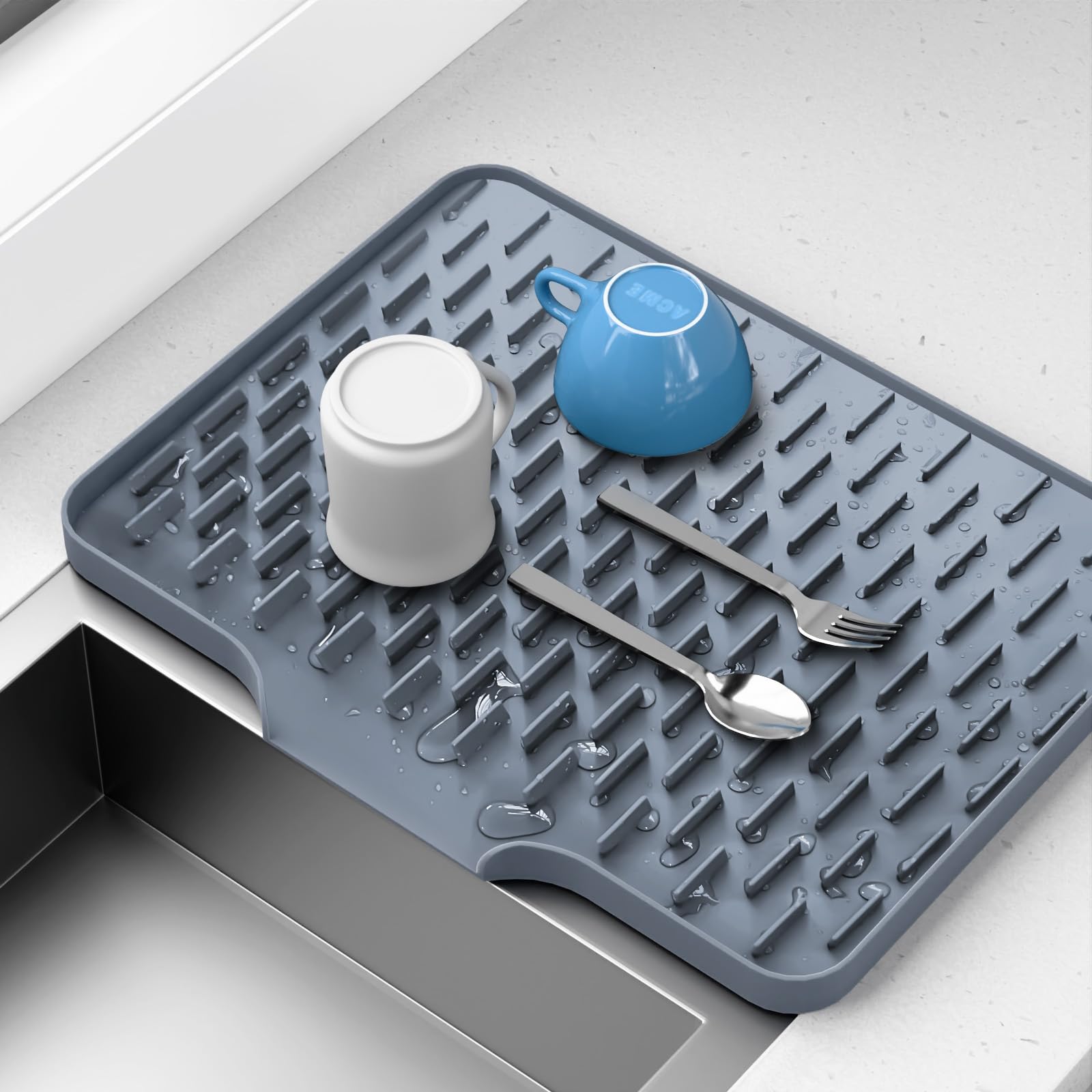 Photo 1 of Silicone Dish Drying Mat for Kitchen Counter – Non-Slip Dish Drain Pad Mat with Built-in Drain , Heat-Resistant Stone Drying Mat,Easy to Clean, Durable Surface for Sink, Dishes, Glassware