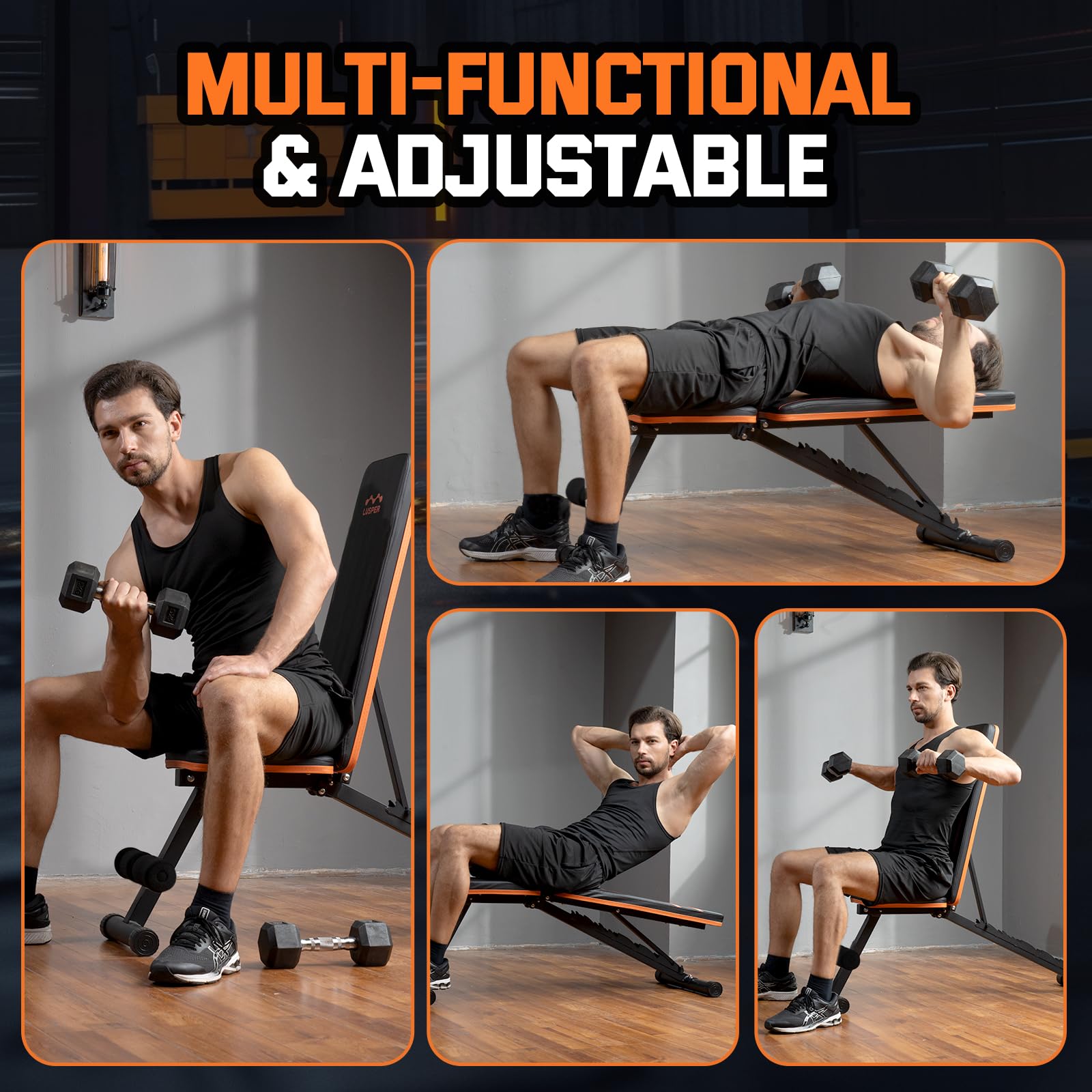 Lusper Weight Bench for Home Gym, Adjustable and Foldable 700LB/800LB Weight Bench, Multi-Purpose Workout Bench for Bench Press Sit up Incline Flat Decline