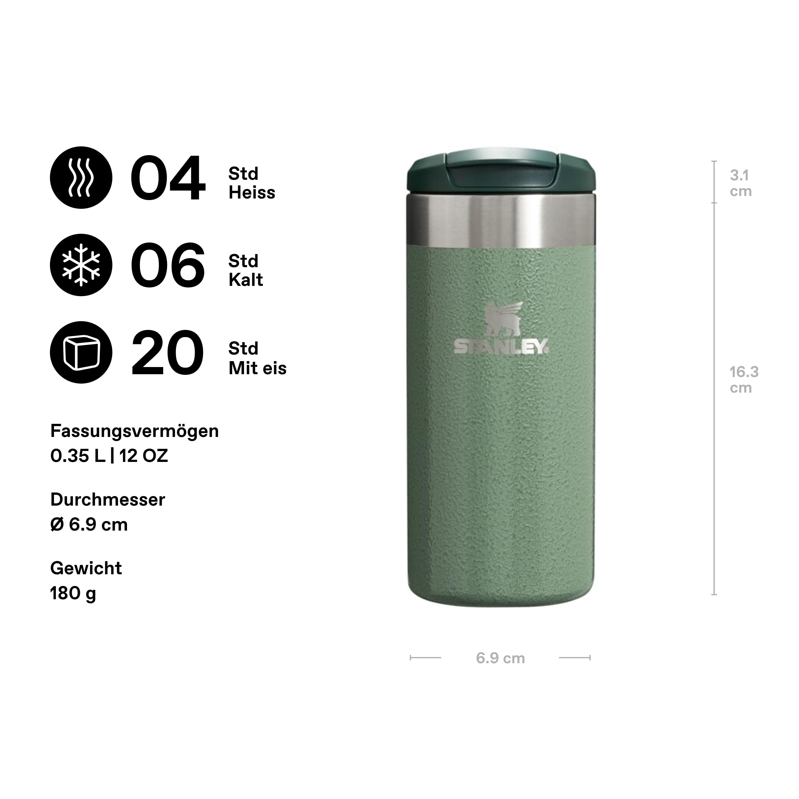 STANLEY 1913 Aerolight Transit Thermobecher 0.35L - Hält 4 Stunden Heiß - Spülmaschinenfest - Kaffeebecher To Go Auslaufsicher - Kompatibel Mit Gängigen Pkw-Getränkehalterungen - Green 2