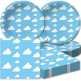 40Pcs Blue Sky White Clouds Birthday Party Decorations Cartoon Story Tableware Set Disposable Cloud Birthday Plates and Napkins Sets Party Supplies Blue Sky White Clouds Baby Shower Party Decorations