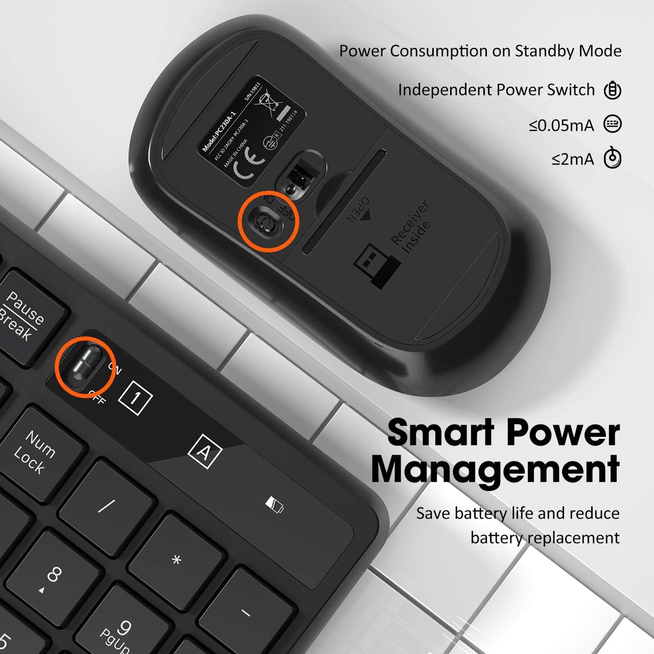 VicTsing Wireless Keyboard and Mouse Combo [Energy Saving], 3 Level DPI Adjustable Wireless Mouse and 2.4GHz Computer Keyboard, Independent On/Off Switch, Num/Caps/Power Indicator, Black: Computers & Accessories