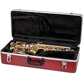 Crossrock ABS Alto Saxophone Case &ndash; Rectangular Red Finish, Long-Pile Black Plush Interior, Security Lock &amp; Detachable Strap