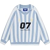 Aelfric Eden Men Long Sleeve Sweater Oversized V Neck Cable Knit Fashion Pullover Vintage Number Sweater Outfits