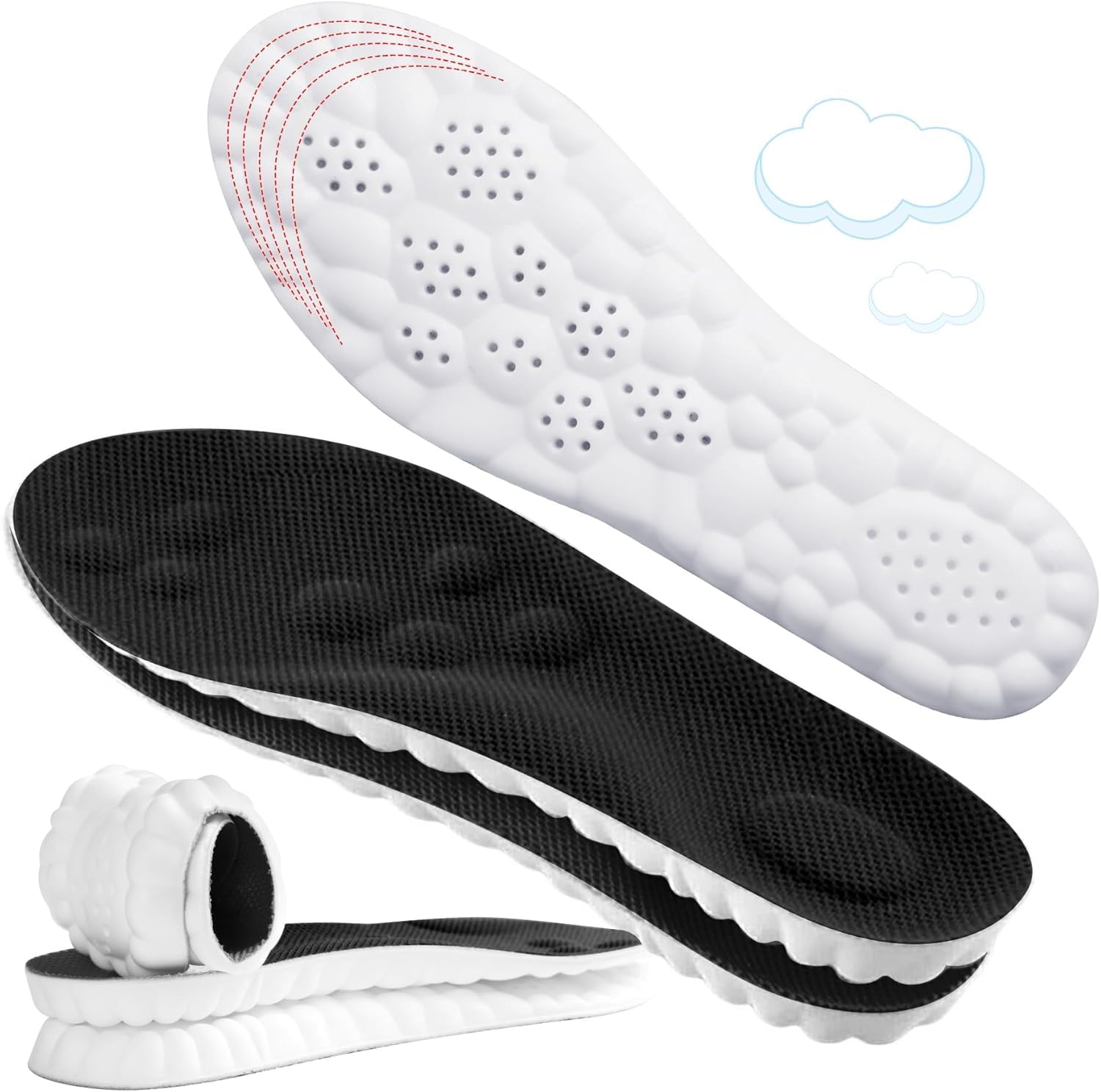 Photo 1 of 4D Cloud-Like Comfort Soles for Men - Soft Memory Foam Cushioning Insoles - Trim to Fit Steppers Insoles with Arch Support for Foot Pain Relief and Fatigue Reduction (Black, US M 8-11.5)