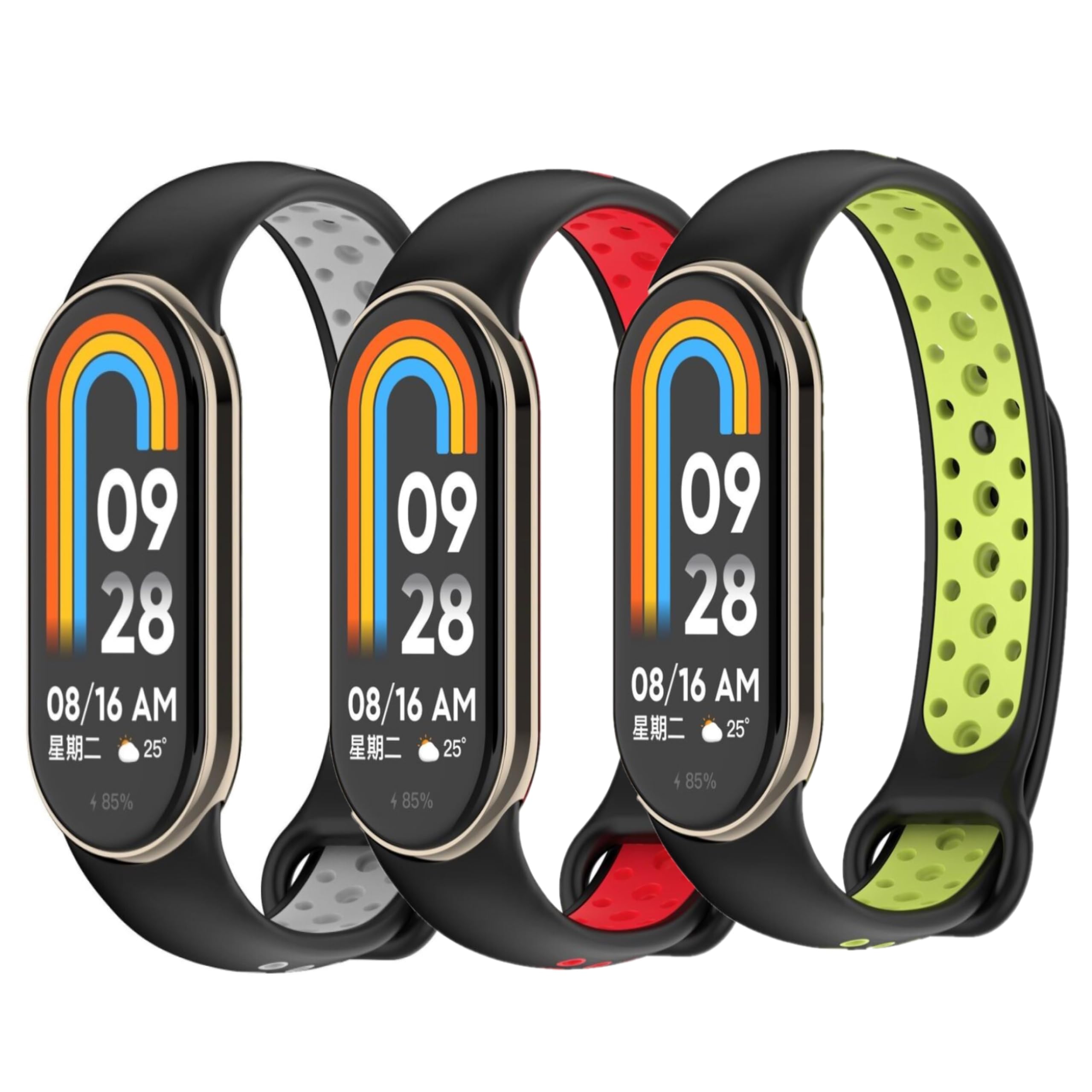Panda Bobo Straps compatible with Xiaomi Mi Band 8/8 NFC, Mi Band 9/9 NFC Silicone Strap Sport Replacement Band (PackD - x3 Straps)