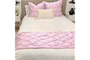 KBC Linen Bed Runner - 100% Cotton, 800 Thread Count, Pinch Pleated, Solid, Easy Care Decorative Scarf, King Size (102"X20") Pink