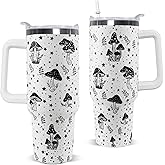 Nqhsionv Mushroom Tumbler with Handle and Straw 40 oz Retro Goth Mushroom Cups Coffee Travel Mug Stainless Steel Insulated Water Bottle Gothic Mushrooms Stuff Decor Gifts for Women