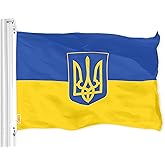 G128 Ukraine Ukrainian Coat of Arms Flag | 3x5 Ft | LiteWeave Pro Series Printed 150D Polyester | Ukrainian National Country Flag, Indoor/Outdoor, Vibrant Colors