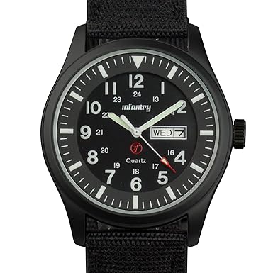 Infantry IN-044-BLK-N Herren Analog Armbanduhr Datum Tag Lume Sport Outdoor Schwarz Nylon Strap …