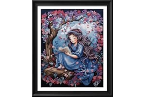 Leczany Cross Stitch Stamped Kit for Adults or Kids - A Little Girl Reading | DIY Embroidery Starter Patterns Craft Kit Needlepoint for Beginner | 11CT, 3 Strands | 13.4x16.5 inches