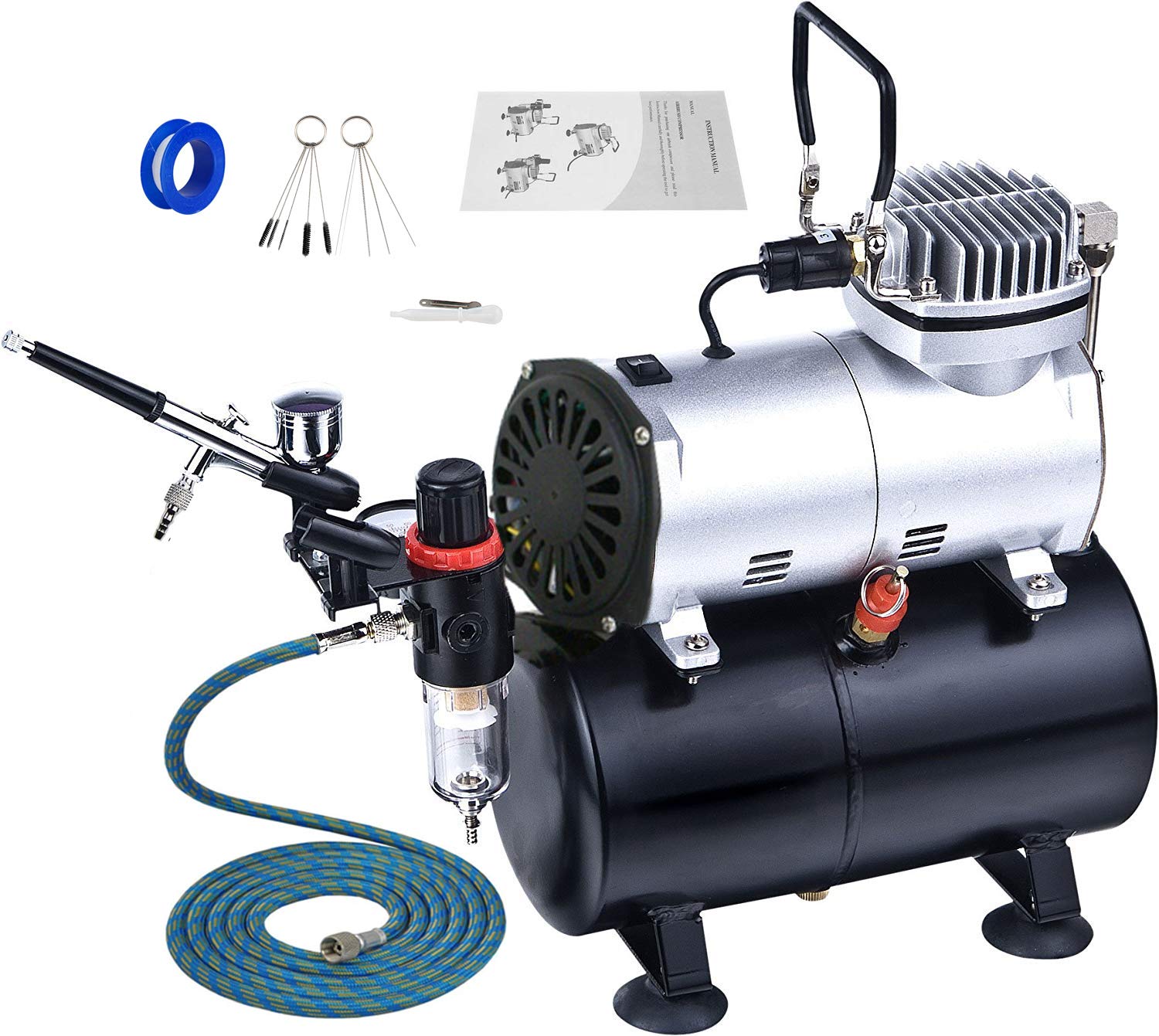 Ausuc エアブラシ コンプレッサー セット エアーブラシ スターティングキット エアーコンプレッサー 3Lタンク付 オイルレス エアコンプレッサー ホビー プラモデル 塗装商品画像