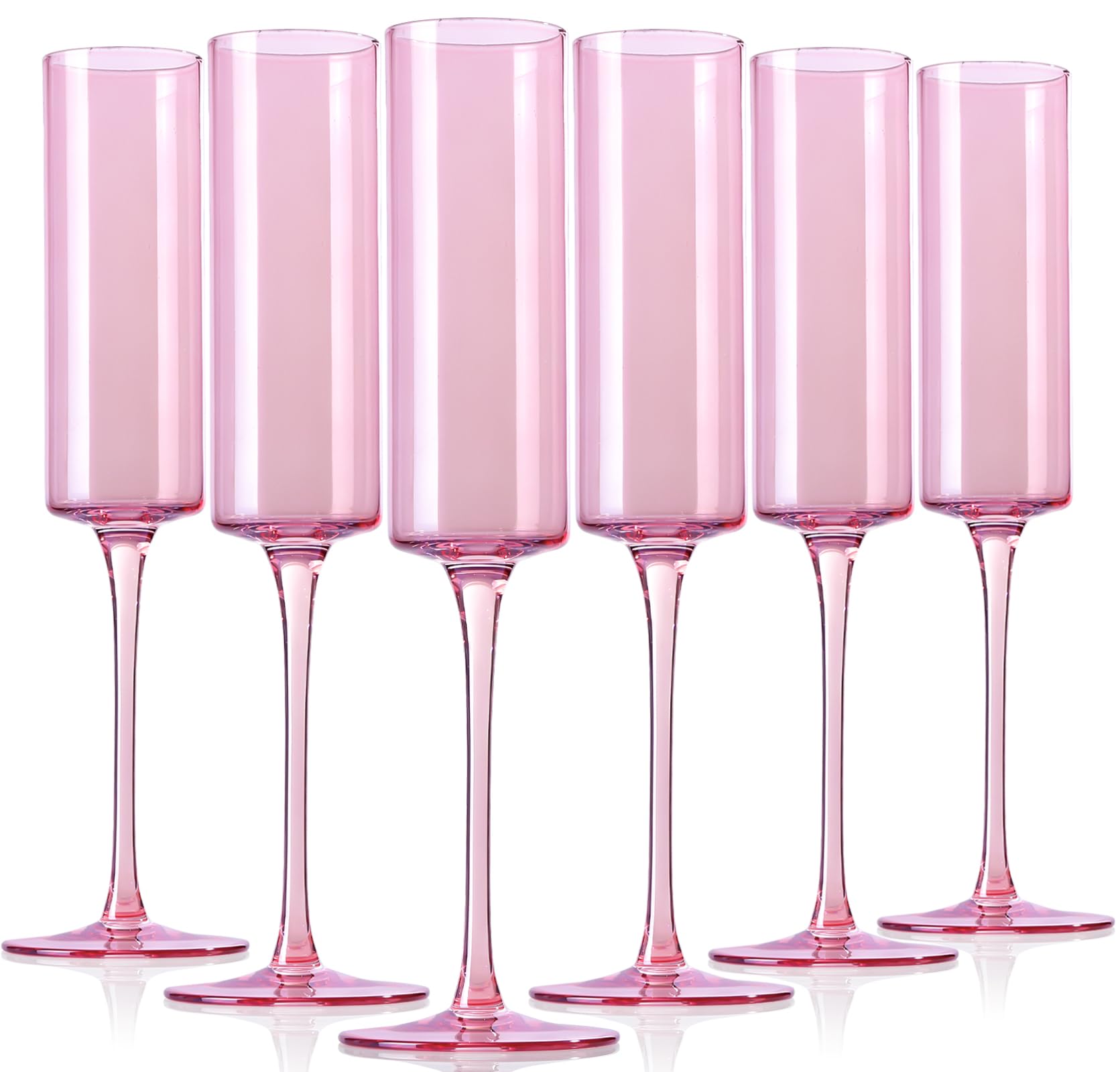 Photo 1 of Physkoa 6Pcs Glass Pink Champagne Flutes-Champagne Glass with Blushpink Color,LeadFree Crystal Champagne Glasses for Pink Party Decoration