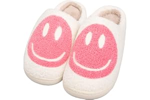 MISCLODER Smile Face Slippers for Women and Men, Retro Comfy Warm Soft Fuzzy Plush Slip-On House Shoes Funny Cute Happy Smile Home Winter Warmies Pillow Cloud Memory Foam Fluffy Slipper for Indoor & Outdoor