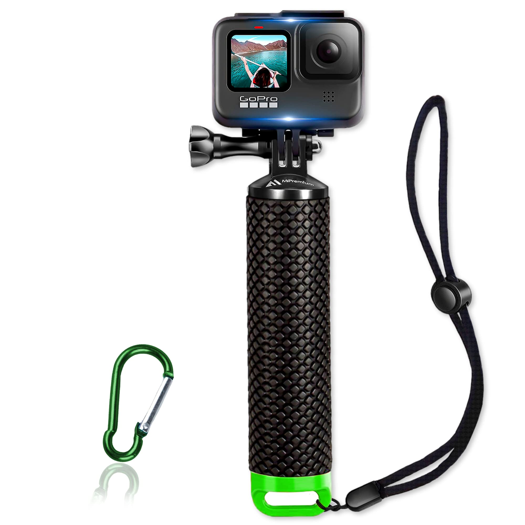 Waterproof Floating Hand Grip Compatible with GoPro Hero 13 12 11 10 9 8 7 6 5 4 3+ 2 1 Session Black Silver Camera Handler & Handle Mount Accessories Kit for Water Sport and Action Cameras (Green)