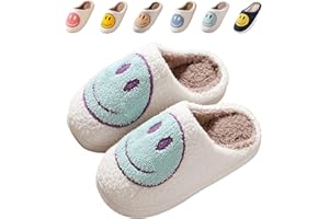 Sierlos Cute Smile Slippers for Kids Girls Boys,Happy Face Slippers Soft Plush Preppy Slippers Memory Foam Warmth Slip-on Fuzzy House Slippers Indoor Outdoor