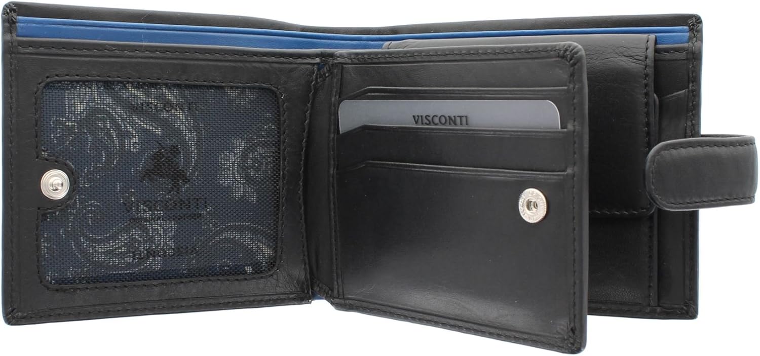 VISCONTI Parma Collection Leonardo Two Tone Gents Leather Bi-Fold Wallet PM102 Black/Cobalt, Black/ Cobalt - Image 3