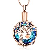 Hearbeingt Teardrop Urn Necklaces for Ashes Tree of Life Memorial Ashes Lockets, Cremation Jewelry Keepsake Pendant for Ashes for Women for Men