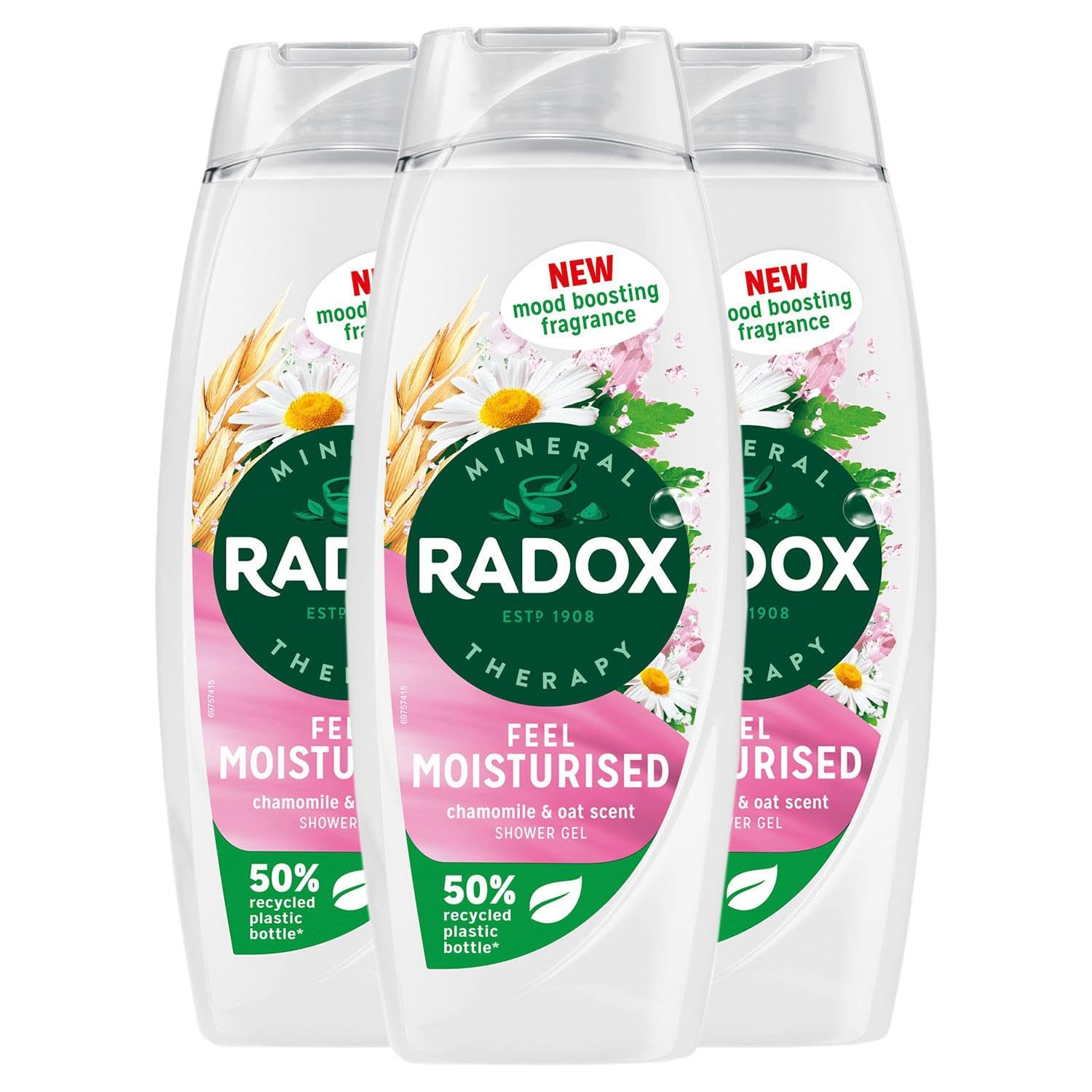 Radox Mineral Therapy Shower Gel Feel Moisturised with Nature Inspired Mood Boosting Fragrance Body Wash for Men and Women Blended with Chamomile and Oat, 450ml (Buy 3)