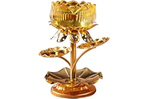 ARNUAETY Diwali Diyas for Pooja Purpose, Golden Lotus Ghee Lamp Holder Indian Diyas for Diwali Oil Lotus Candle Lamp Buddha for Home Table Decorative