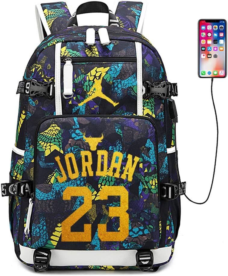 Basketball Player Star Jordan Fans Backpack Students Printing Bookbag USB Charging School Bags Large Travel Laptop Backpacks