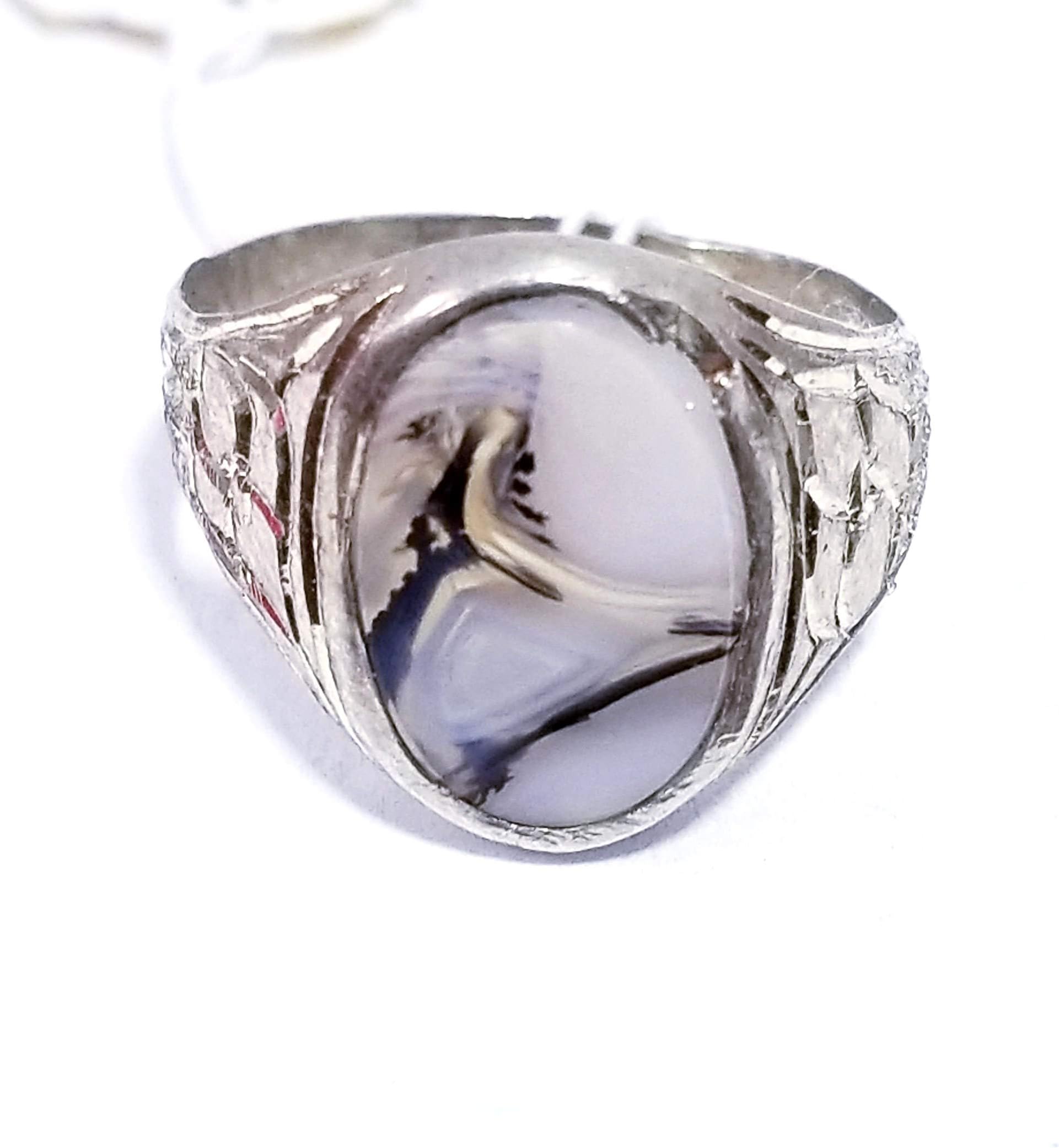 konoz Handmade 925 Sterling Silver Mens Ring dendritic Yemen Agate akik aqeeq