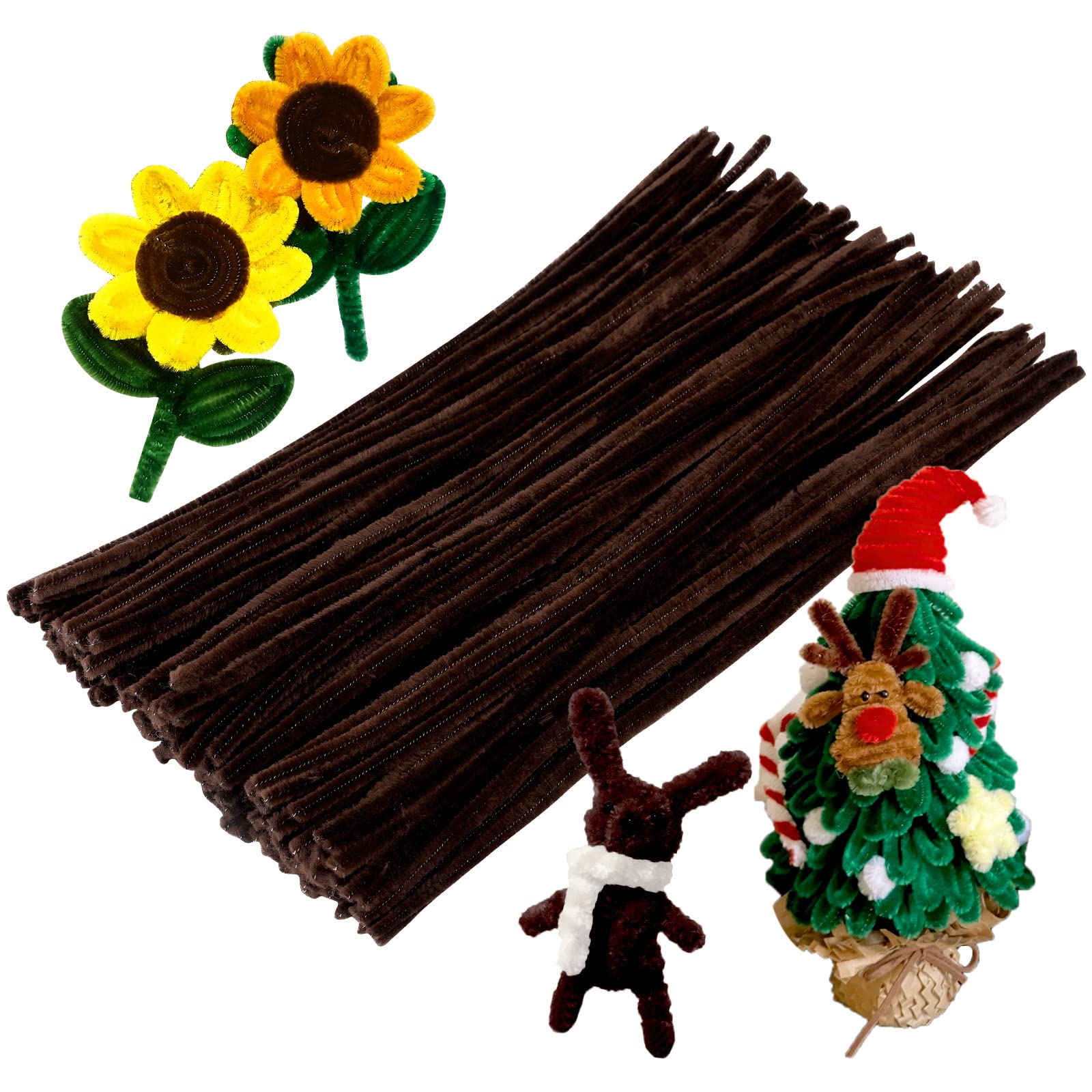 100 PCS Pipe Cleaner Chenille Stem, Dark Brown Pipe Cleaner For Crafts Handy Disposable Cleaning Toolโ6 mm x 12โ for DIY Art Craft Decorations