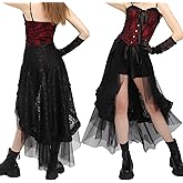 PROCOS Tulle Skirt Lace Ruffles Overskirt Women's Gothic Tutu Bustle Skirt Prom Dress with Drawstring Accessory