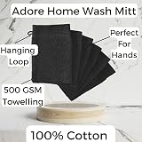 Adore Home 100% Cotton Wash Mitts 6 Pack 16x21cm Premium Absorbent Black view 3
