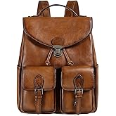 COOLCY Women Vintage Genuine Leather Backpack Purse Fashion Rucksack Practical and Stylish Retro Daypack Bag (Brown)